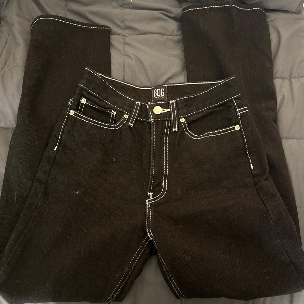 BDG Women's Straight Jeans in Black with White Stitching